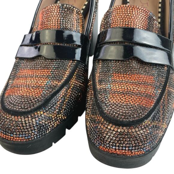 Betsey Johnson Adelyn Multicolor Plaid Rhinestone Glitter Heeled Loafer Size 11M - Picture 3 of 7